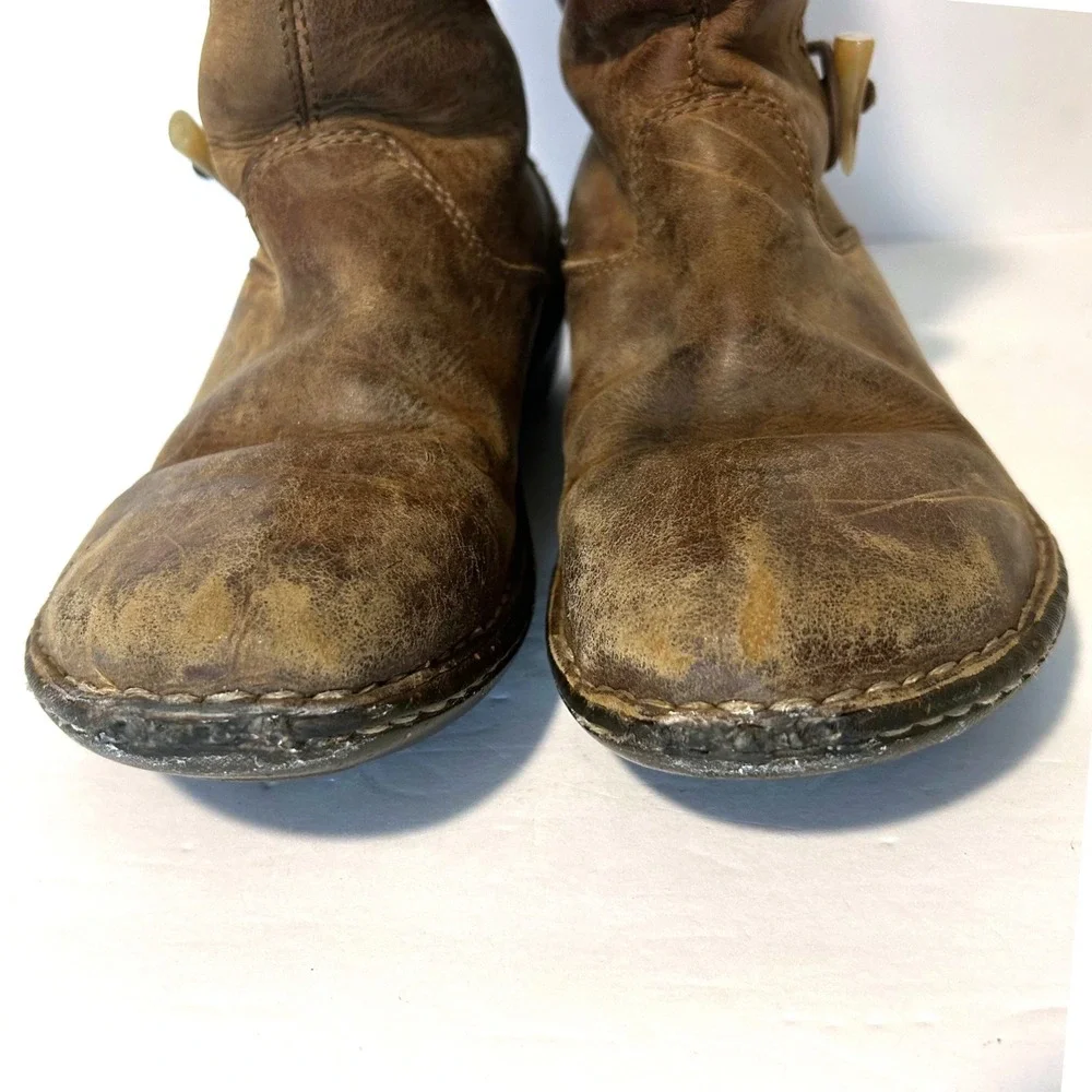 UGG Sunburst Tall Boots Womens 7 Brown Leather Shearling Toggle Fair 5156